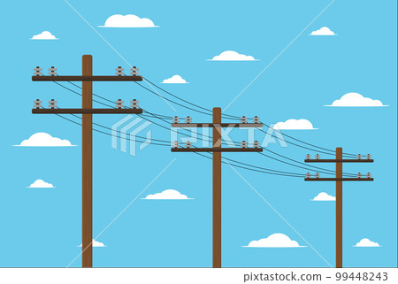 a wooden pole with high voltage wires on sky background vector illustration of electrician a wooden pole with high voltage wires on sky background vector illustration of electrician 99448243