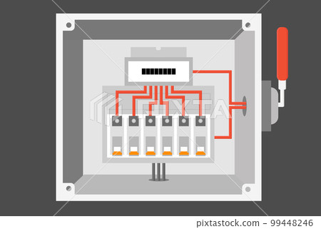 an electrical cabinet with switch, transformer, toggle switch, vector illustration 99448246