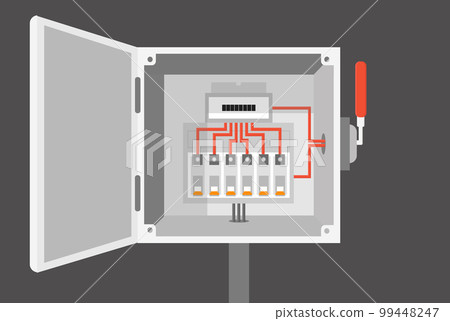 an electrical cabinet with switch, transformer, toggle switch, vector illustration an electrical cabinet with switch, transformer, toggle switch, vector illustration 99448247