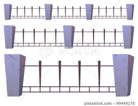 Steel fence with concrete posts in cartoon style Steel fence with concrete posts in cartoon style 99449178