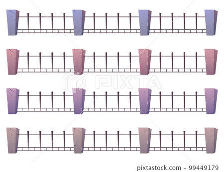 Steel fence with concrete posts in cartoon style 99449179