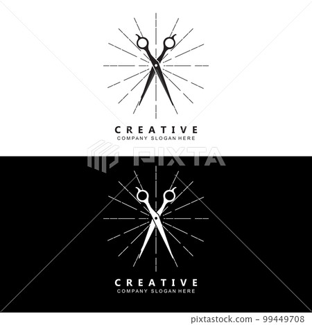 Barbershop Logo Vector Stylish Hair Design For Haircut, With Scissors And Shaver 99449708