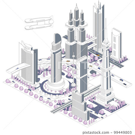 如果像塊一樣組合成未來大城市的城市景觀插圖“未來城市B”有變化 99449803