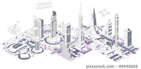 Cityscape illustration "Future city B" that becomes a big future city if combined like blocks There are variations 99449808