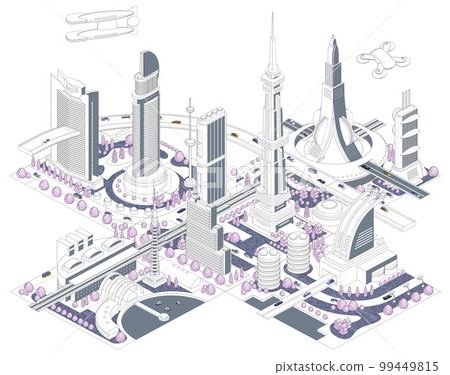 如果像塊一樣組合成未來大城市的城市景觀插圖“未來城市B”有變化 如果像塊一樣組合成未來大城市的城市景觀插圖“未來城市B”有變化 99449815
