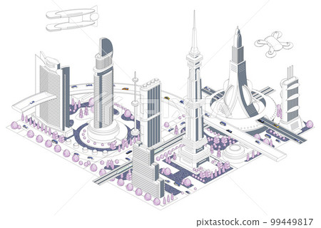 如果像塊一樣組合成未來大城市的城市景觀插圖“未來城市B”有變化 99449817