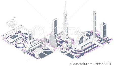 Cityscape illustration "Future city B" that becomes a big future city if combined like blocks There are variations 99449824