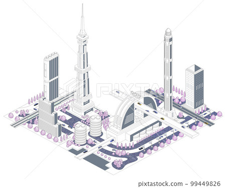 Cityscape illustration "Future city B" that becomes a big future city if combined like blocks There are variations 99449826