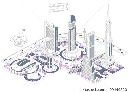 Cityscape illustration "Future city B" that becomes a big future city if combined like blocks There are variations Cityscape illustration "Future city B" that becomes a big future city if combined like blocks There are variations 99449830
