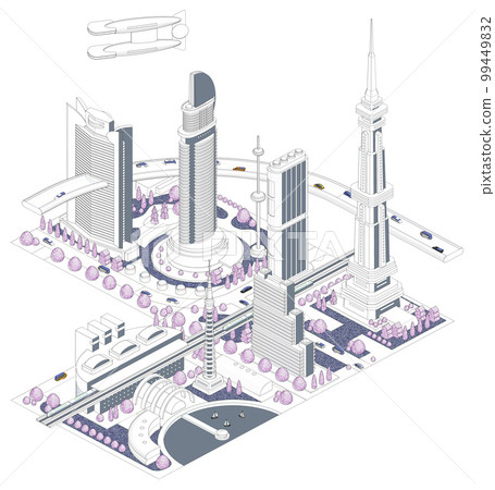 Cityscape illustration "Future city B" that becomes a big future city if combined like blocks There are variations Cityscape illustration "Future city B" that becomes a big future city if combined like blocks There are variations 99449832