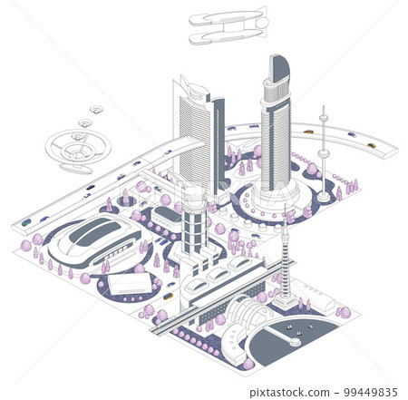 Cityscape illustration "Future city B" that becomes a big future city if combined like blocks There are variations 99449835