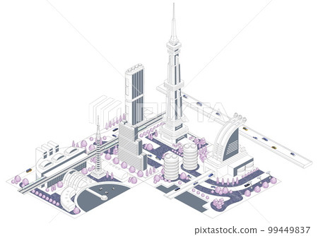 如果像塊一樣組合成未來大城市的城市景觀插圖“未來城市B”有變化 99449837