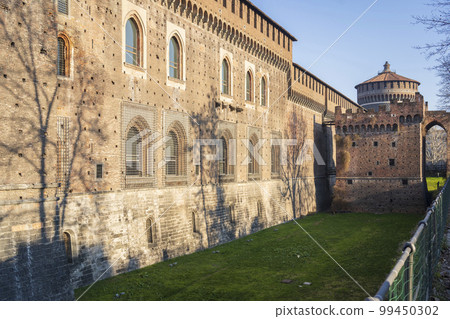 Sforza Castle in Milan at sunny day Sforza Castle in Milan at sunny day 99450302