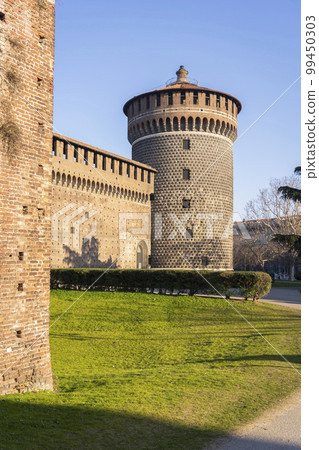View of Sforza castle at sunny day View of Sforza castle at sunny day 99450303
