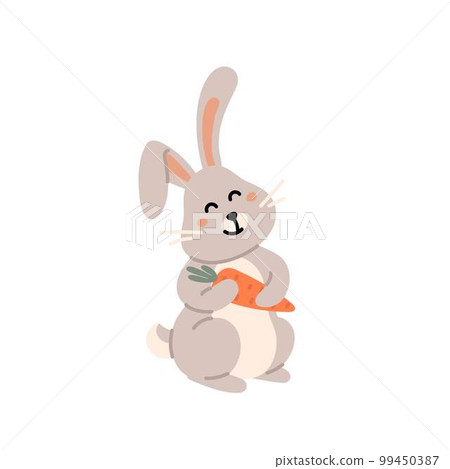 Cute easter rabbit. Easter bunny with carrot. 99450387