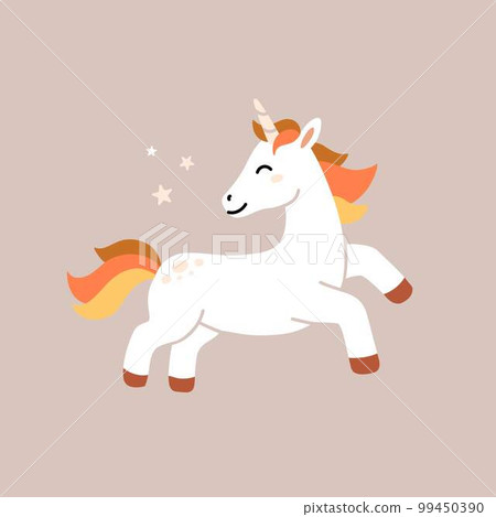 Cute Unicorn pony cartoon jump, Nursery decoration, vector character, Fairytale horse. 99450390