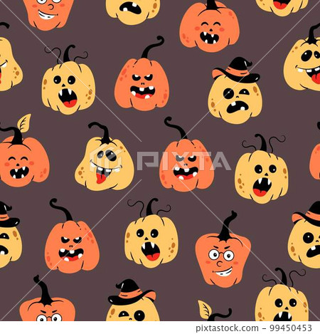 Vector seamless pattern with orange Halloween pumpkin. Happy Halloween. Vector seamless pattern with orange Halloween pumpkin. Happy Halloween. 99450453