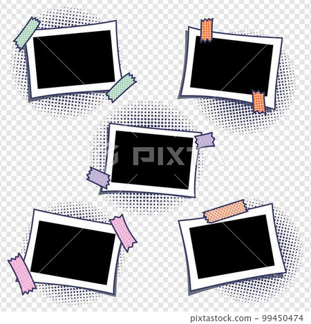 Set of horizontal frames in pop art style. Collection of photo frames in comic style for a photo album. Color stickers on frames. Set of horizontal frames in pop art style. Collection of photo frames in comic style for a photo album. Color stickers on frames. 99450474