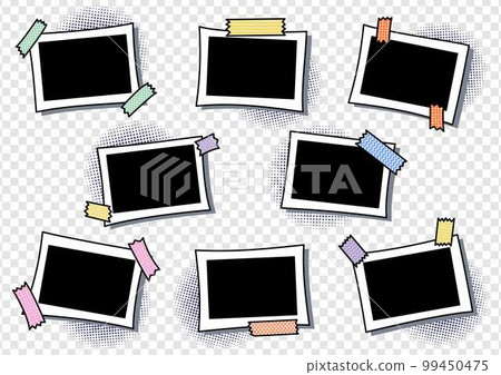 Set of horizontal photo frames in pop art style. Collection of photo frames in comic style for a photo album. Color stickers on frames. Set of horizontal photo frames in pop art style. Collection of photo frames in comic style for a photo album. Color stickers on frames. 99450475