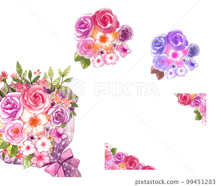 Watercolor hand-painted beautiful bouquet illustration set material background frame Watercolor hand-painted beautiful bouquet illustration set material background frame 99451283
