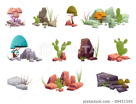 Desert rock with plants in different colors vector illustration isolated on white 99451593