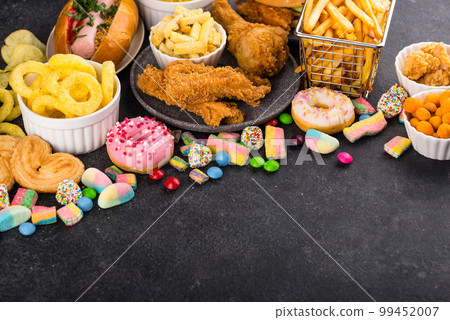 Assortment of various unhealthy junk food. Assortment of various unhealthy junk food. 99452007
