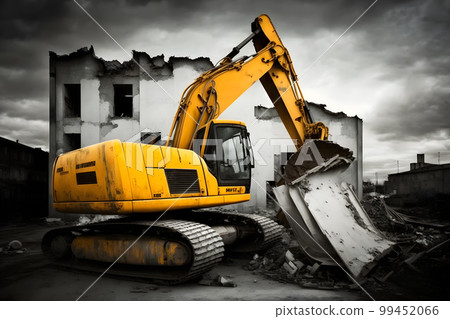 Turkey earthquake aftermath, rescue operations and demolition of damaged buildings after earthquake. Neural network AI generated art 99452066