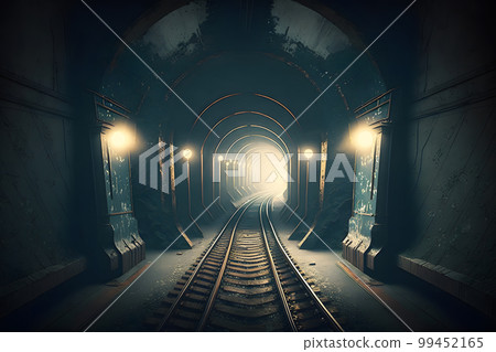 Underground subway tunnels in dirty obsolete condition. Neural network AI generated art Underground subway tunnels in dirty obsolete condition. Neural network AI generated art 99452165
