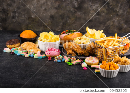 Assortment of various unhealthy junk food. 99452205