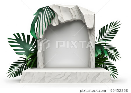 Platform podium with monstera plant product presentation background. Neural network AI generated art Platform podium with monstera plant product presentation background. Neural network AI generated art 99452268