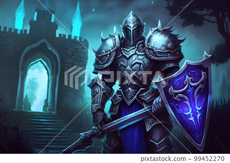 Futuristic viking warrior science fiction barbarian robot knight. Neural network AI generated art Futuristic viking warrior science fiction barbarian robot knight. Neural network AI generated art 99452270
