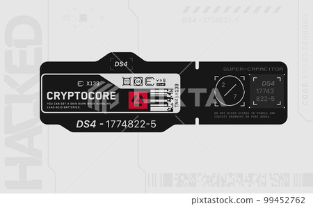 Cyberpunk decal. Vector sticker, label in futuristic style. Sci fi signs, inscriptions and symbols. 99452762