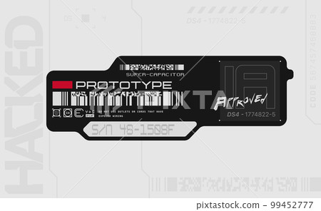 Cyberpunk decal. Vector sticker, label in futuristic style. Sci fi signs, inscriptions and symbols. Cyberpunk decal. Vector sticker, label in futuristic style. Sci fi signs, inscriptions and symbols. 99452777