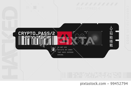 Cyberpunk decal. Vector sticker, label in futuristic style. Sci fi signs, inscriptions and symbols. 99452794