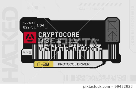 Cyberpunk decal. Vector sticker, label in futuristic style. Sci fi signs, inscriptions and symbols. Cyberpunk decal. Vector sticker, label in futuristic style. Sci fi signs, inscriptions and symbols. 99452923
