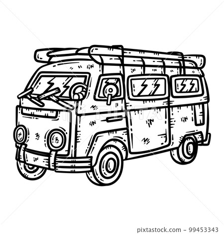 Summer Travel Van Line Art Coloring Page for Adult 99453343