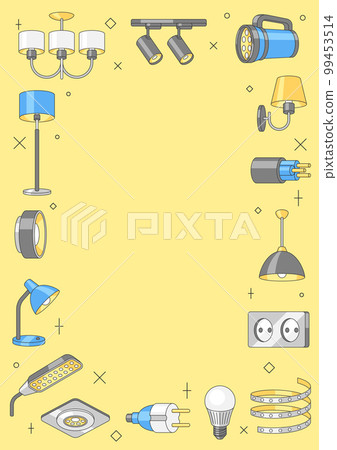 Frame with electric lightings and lamps. Electrical equipment. Industrial or business design. 99453514