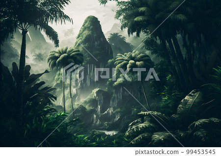 Asian tropical jungle rainforest in daytime. Neural network AI generated art 99453545