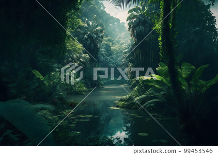 Asian tropical jungle rainforest in daytime. Neural network AI generated art Asian tropical jungle rainforest in daytime. Neural network AI generated art 99453546