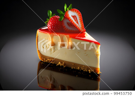 Piece of cheesecake with fresh strawberries and mint. Neural network AI generated art Piece of cheesecake with fresh strawberries and mint. Neural network AI generated art 99453750