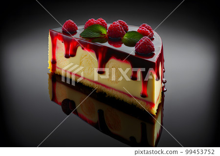 Piece of cheesecake with fresh raspberries and mint. Neural network AI generated art Piece of cheesecake with fresh raspberries and mint. Neural network AI generated art 99453752