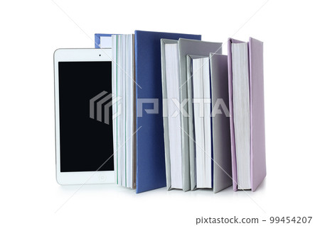 Concept of books vs technology, isolated on white background 99454207