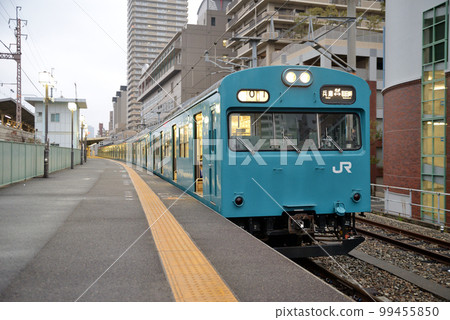 Wadamisaki Line JNR Type 103 train stopping at Hyogo Station on the JR Kobe Line. Wadamisaki Line JNR Type 103 train stopping at Hyogo Station on the JR Kobe Line. 99455850