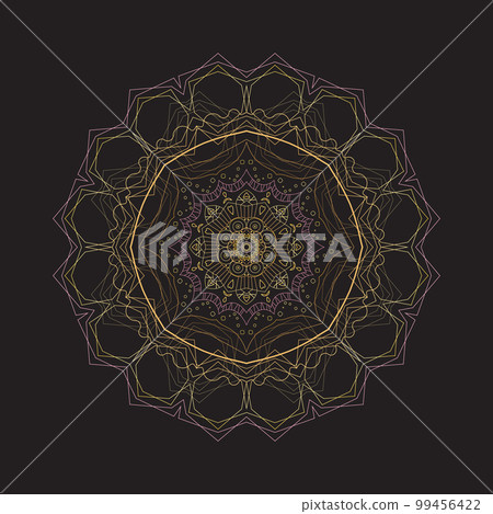 Golden and pink mandala on grey isolated background. Ethnic mandala with colorful tribal ornament Vector boho mandala, Yoga template Golden and pink mandala on grey isolated background. Ethnic mandala with colorful tribal ornament Vector boho mandala, Yoga template 99456422