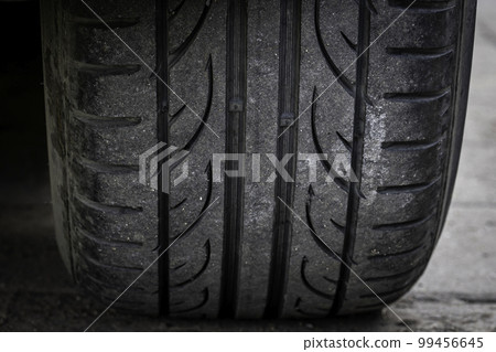 Condition old tires dirty used tires. On road trips summer. For safety should be maintained or replaced. Can be used as a close-up background image. 99456645