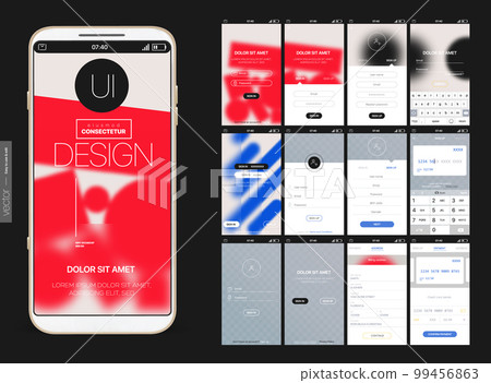 Mobile app design, UI, UX, GUI Mockups Set. Enter login and password and a screen with a choice of restaurants and cafes. City map navigation and customer reviews Mobile app design, UI, UX, GUI Mockups Set. Enter login and password and a screen with a choice of restaurants and cafes. City map navigation and customer reviews 99456863