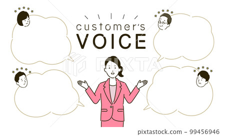 Customer testimonials design, illustration of smiling business woman and round speech bubble, vector Customer testimonials design, illustration of smiling business woman and round speech bubble, vector 99456946