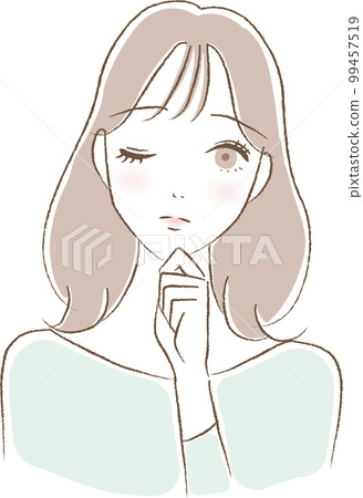 Illustration of a young woman in a thinking pose 99457519
