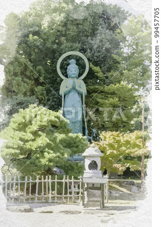 Watercolor style Saidaiji Peace Kannon Statue Nara City, Nara Prefecture 99457705