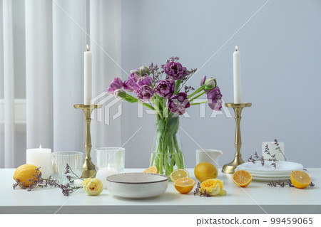 Concept of spring season beautiful table setting Concept of spring season beautiful table setting 99459065